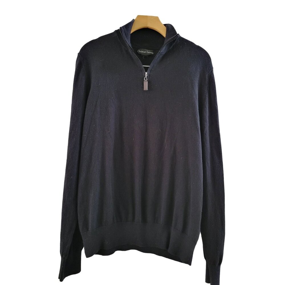 Christian Lacroix Mens Black Pima Cotton silk blend  1/4 sweater size Large